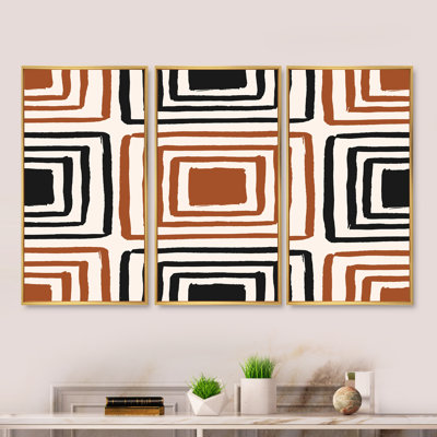 Carrés géométriques aux couleurs rétro - 3 pièces, reproduction sur toile