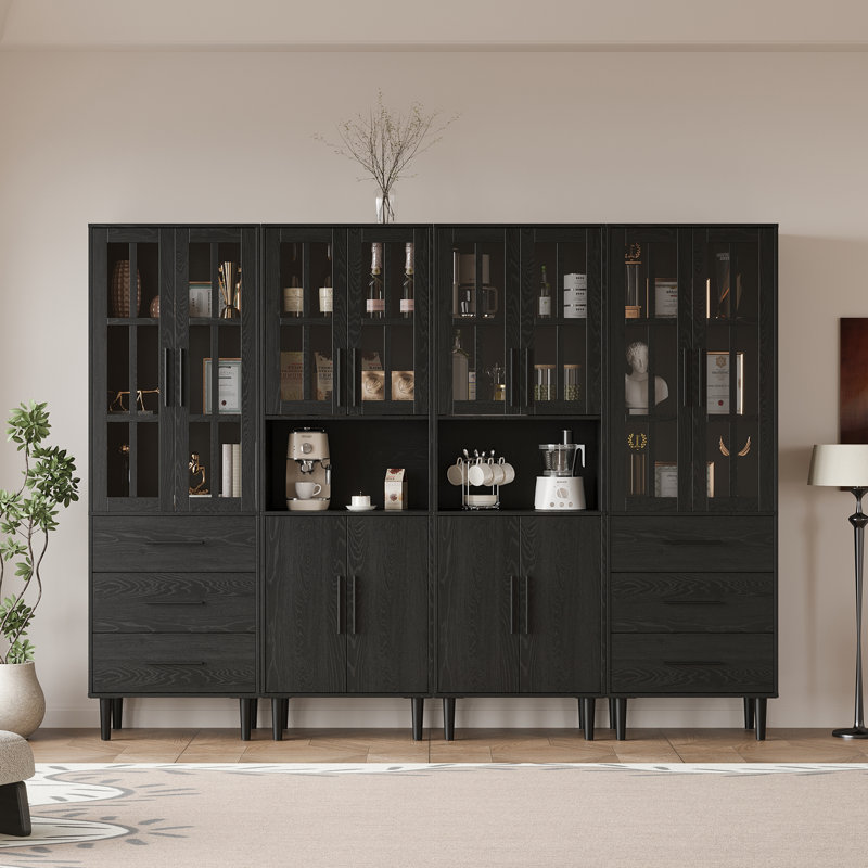 70.9'' H X 94.48'' W Book Cabinet Storage Bookcase Set, Black