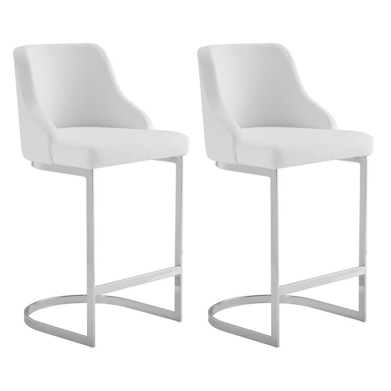 Danual Upholstered Counter Stool with Metal Frame, White