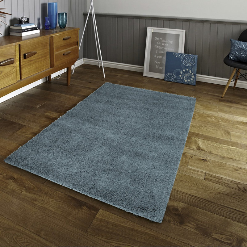 Tapis à poils longs bleu sarcelle, Rectangle 7 pi x 9 pi