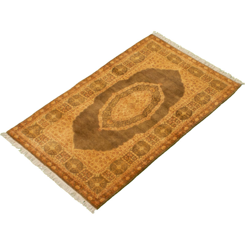 Tapis de zone en laine brun foncé 3 pi 1 po x 5 pi 1 po one-of-kind à la main noué la new age 18/20 pako