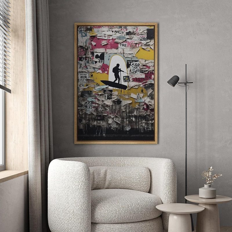Pop Urban Street " Rockstar Concert Decor ", 36" H x 24" W x 1.5" D, Natural Floater Framed