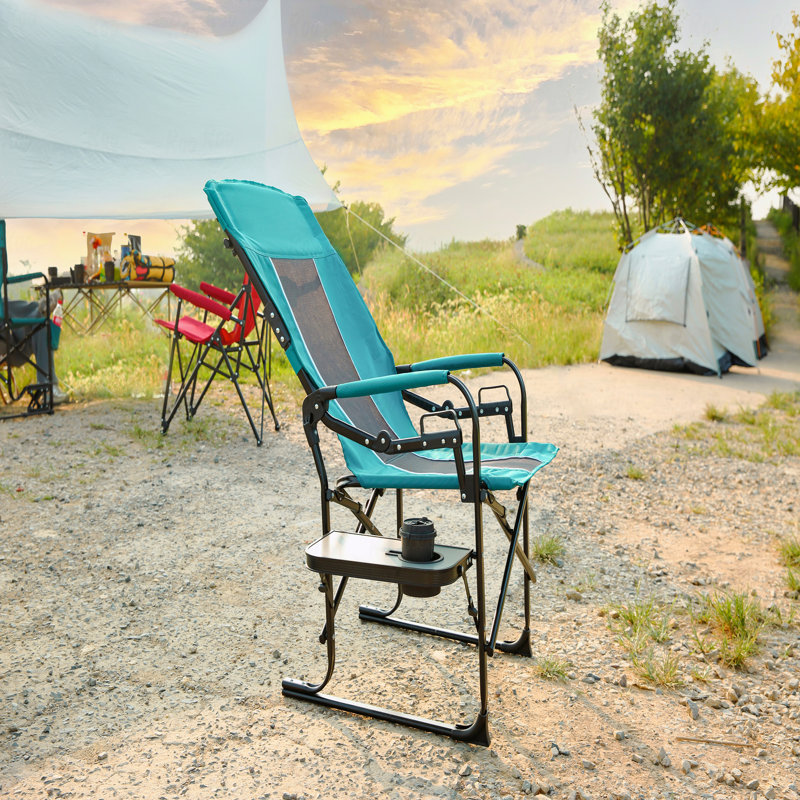 Outdoor Camping Chair, Heavy Duty Oversized Portable Folding Directors Chair With Side Table And Pocket, Blue