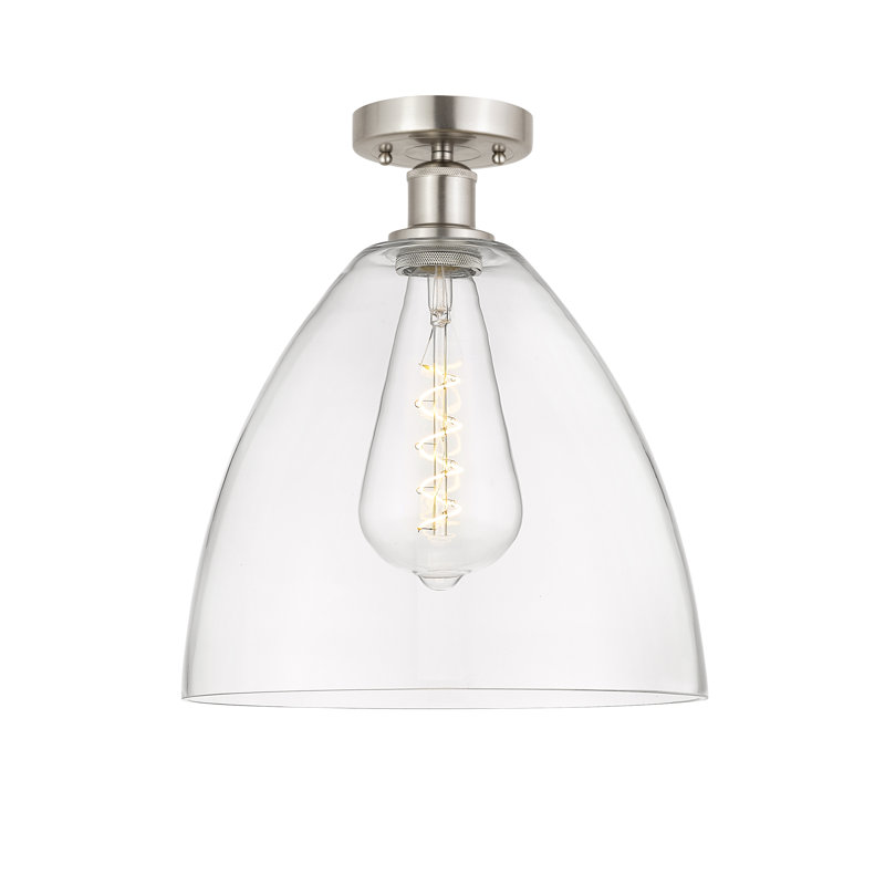 Plafonnier semi-encastré 1 lumière, H 13,13 po x l 12 po x P 12 po, Transparent, Nickel satiné brossé
