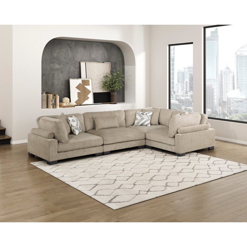 Canapé modulaire en L 4 pièces Connell, Microfibre/microsuède brun