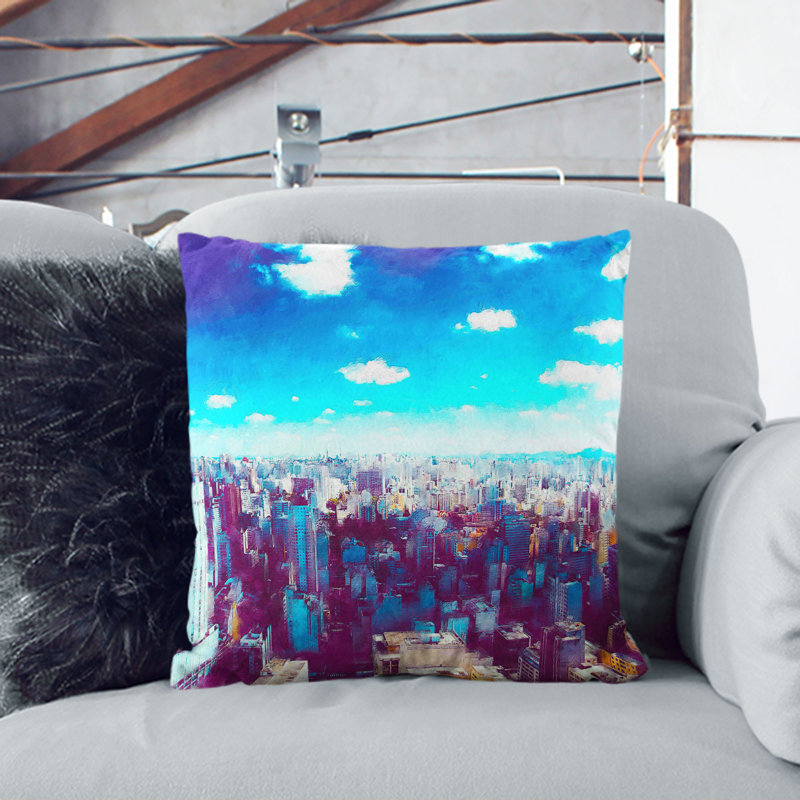 Sao Paulo Brazil Skyline Cushion with Filling, 40cm H x 40cm W x 15cm D, Stone