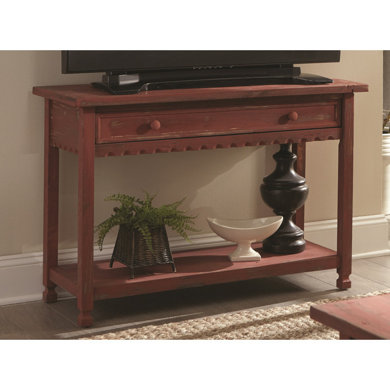 Country Cottage Console Table with Drawer and Shelf – 42-Inch Solid Pine and Acacia Wood Rustic Farmhouse Entryway Table for Hallway, Living Room or TV Stand by Alaterre Furniture (Antique Red)