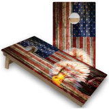 American Flag Eagle Cornhole Boards with Case & Lights