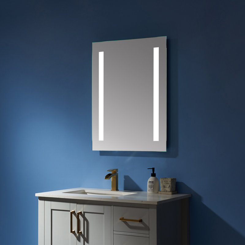 Miroir de salle de bain moderne et contemporaine sans cadre avec éclairage Monhegan, 24 po x 32 po