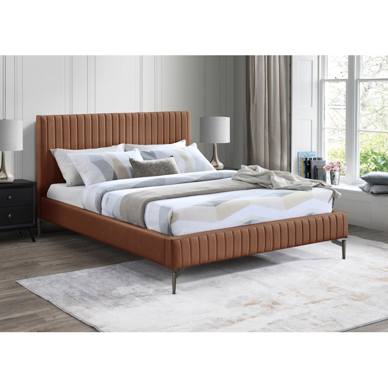 Gallo Upholstered Bed, King, Cognac Vegan Leather