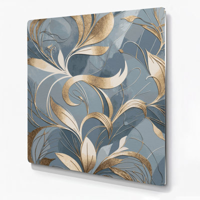 Abstrait floral 39, art mural en métal bleu