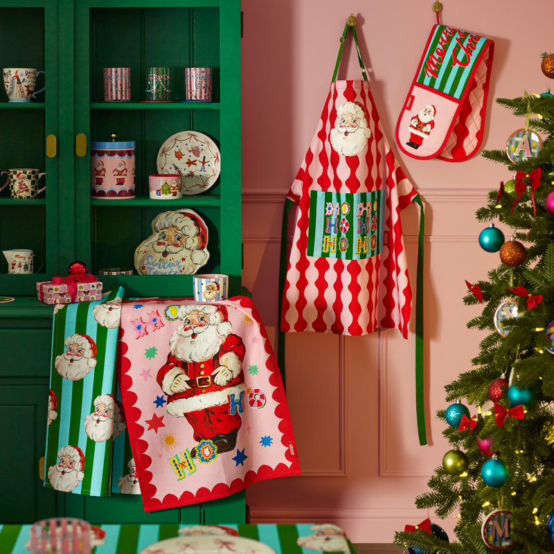 Santa Christmas Abstract Cotton Bib Apron