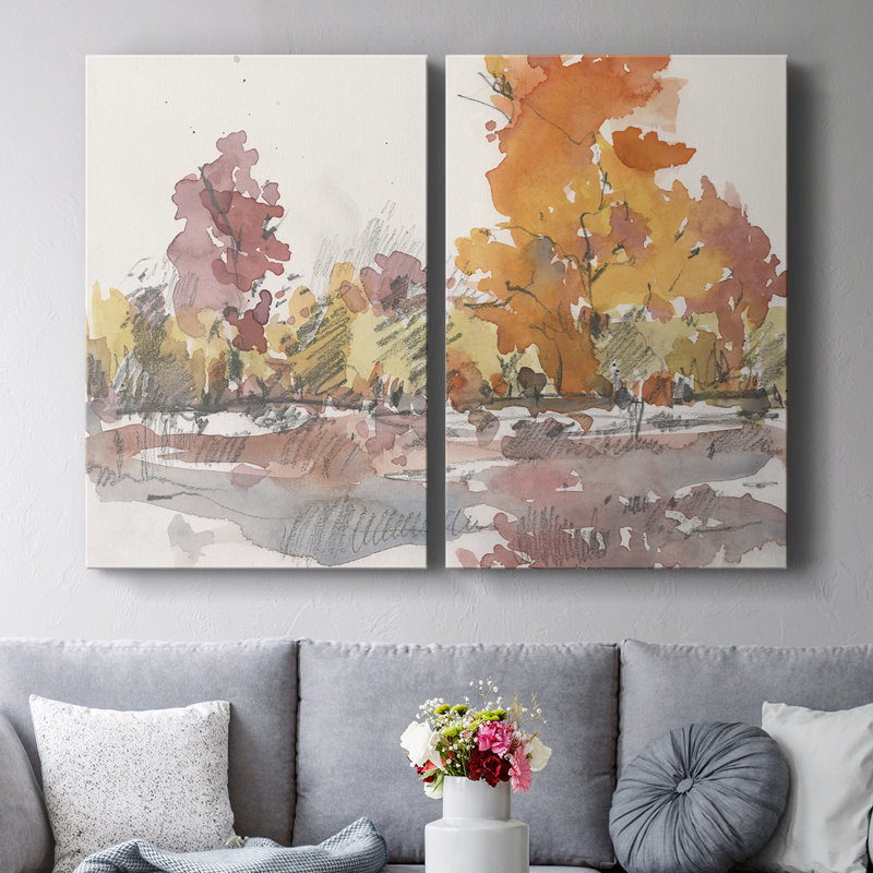 Aquarelle sur toile Treeline I - Toile tendue avec châssis de qualité supérieure - Prêt à être accroché, H 27 po x l 18 po
