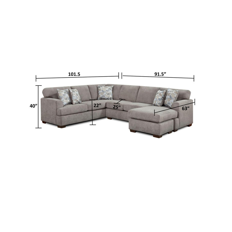 130" Wide Right Hand Facing Corner Sectional, Taupe Polyester Blend