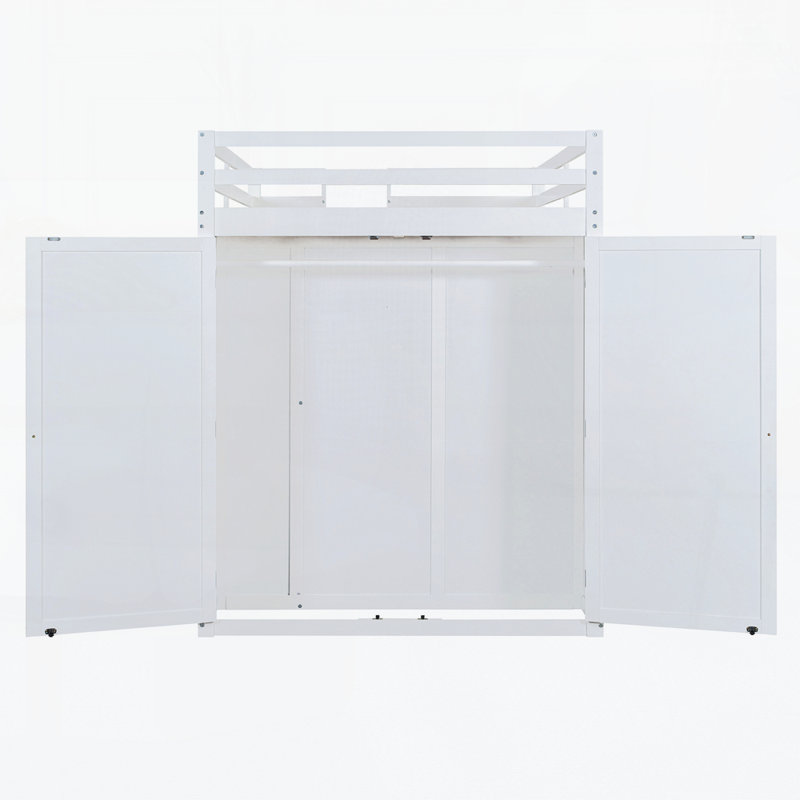 Lit mezzanine double avec tiroirs, tablettes et éclairage à DEL pour une efficacité maximale, Blanc