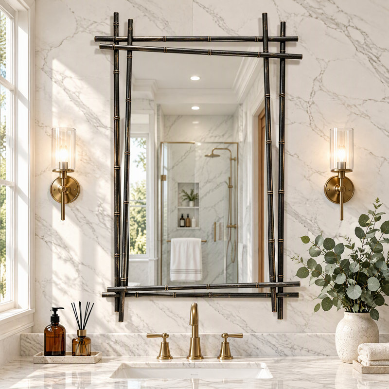 Miroir mural en métal inspiré du bambou, Black