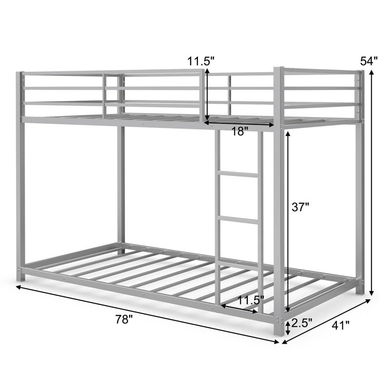 Carson Kids Twin Over Twin Bunk Bed, Silver