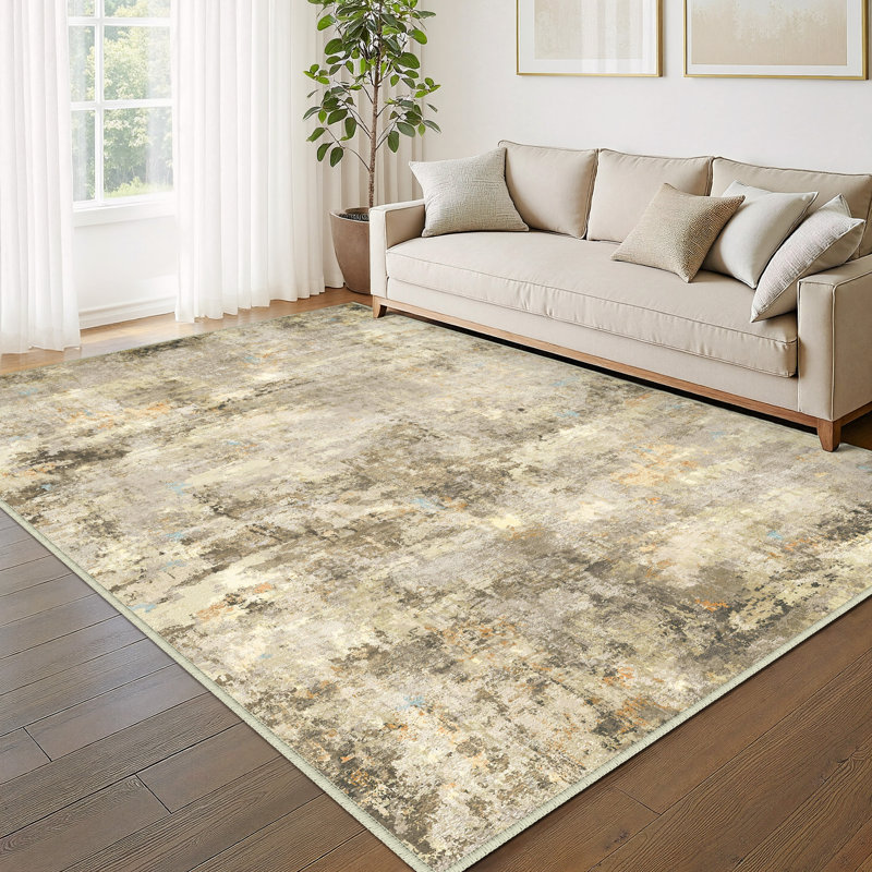 Asher Modern Abstract Machine Washable Area Rug with Non-Slip Backing, Rectangle 8' x 10'