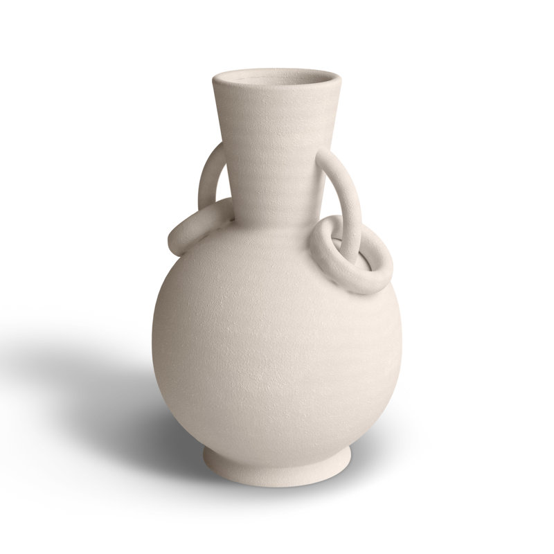 Cream Ceramic Amphora Vase with Ring Handles