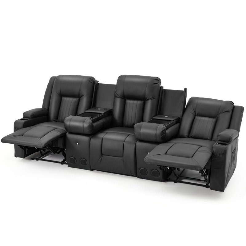 Canapé inclinable avec console et haut-parleurs Bluetooth, canapé inclinable manuel, Noir, noir, noir, noir