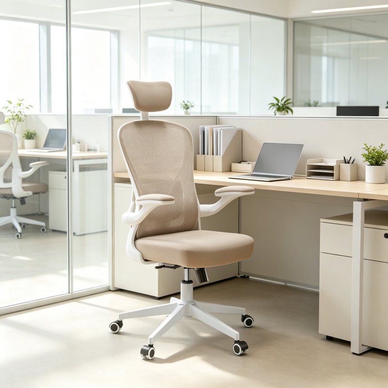 Task Chair, White/Khaki