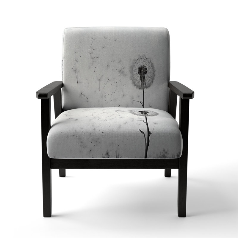 Minimalims Dandelion Natures Fragility I - Upholstered Scandinavian Arm Chair, Gray Accent Chair