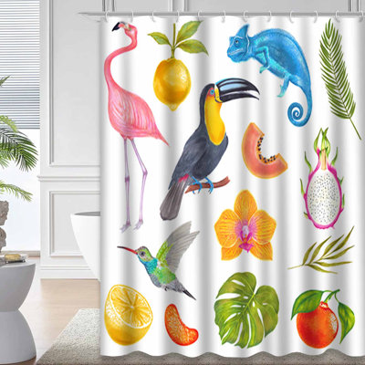 Aquarelle, oiseaux tropicaux, feuilles, toucan, flamants roses, 12 crochets