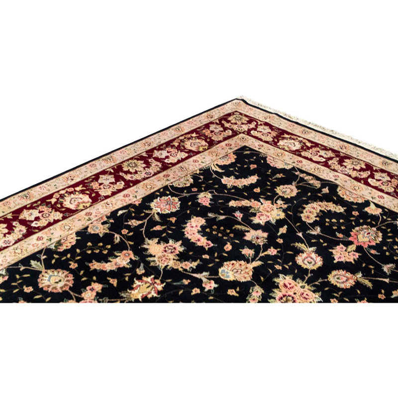 Tapis unique en laine noué à la main en soie de couleur rouille / vert foncé / beige de 8 pi 6 po x 11 pi 6 po