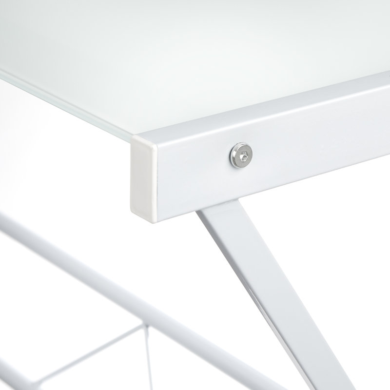 Rikwin Glass L-Shape Desk, Frosted White Glass/White