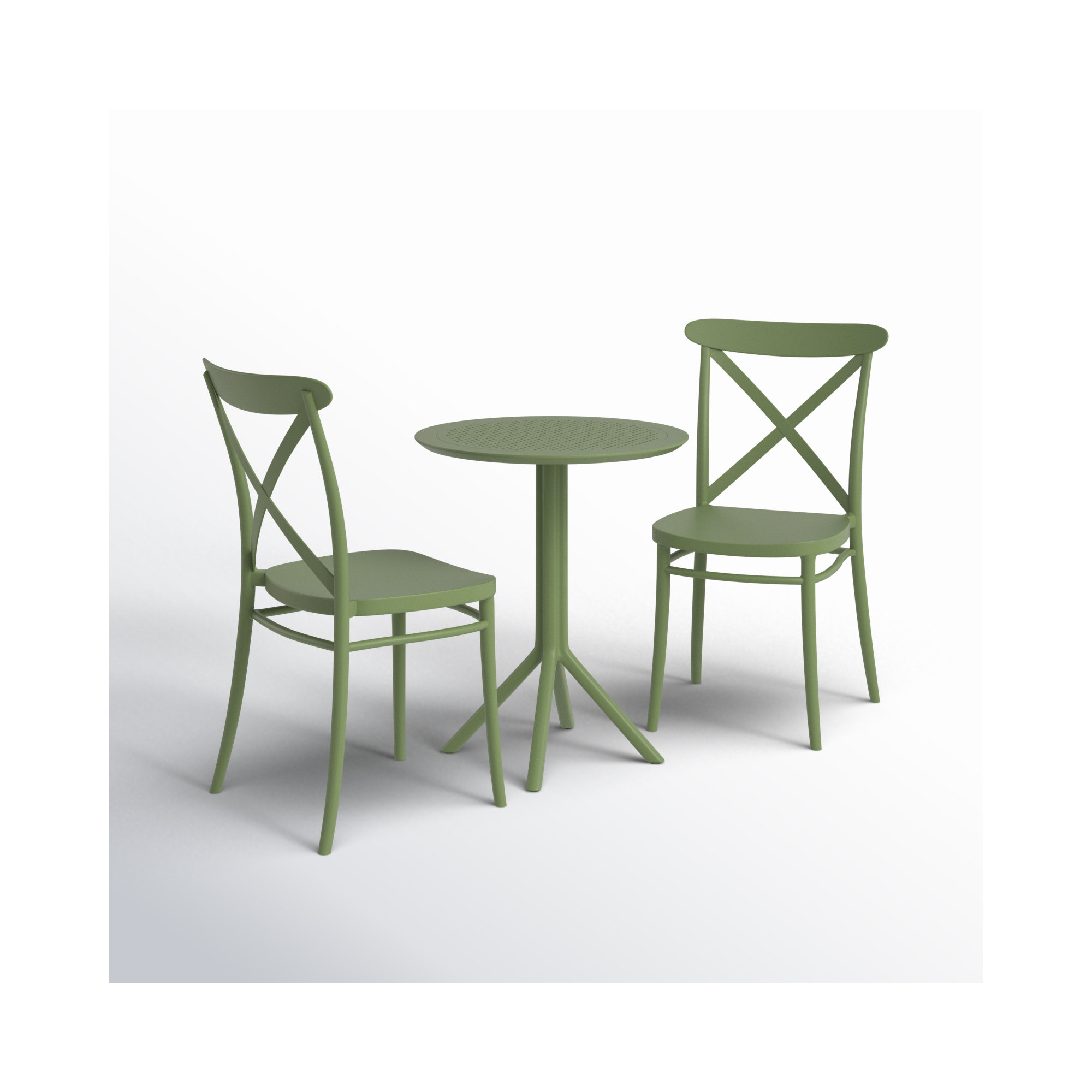 Farrah 23.6" W Round 2-Person Plastic Patio Bistro Set with Foldable Table, Olive Green