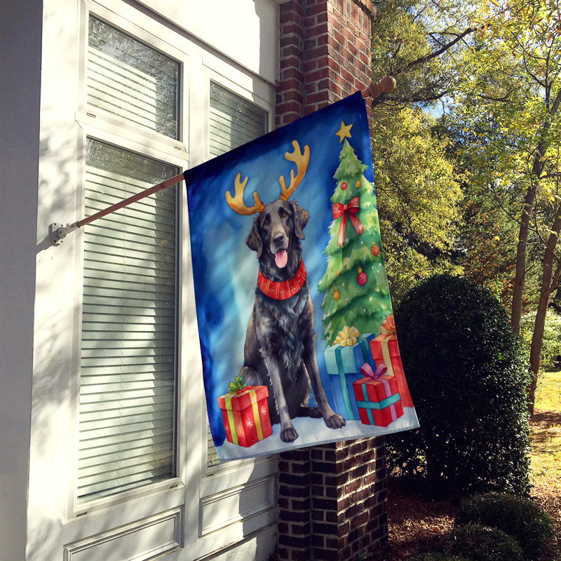 Drapeau de Noël maison de renne, Retriever à poil frisé