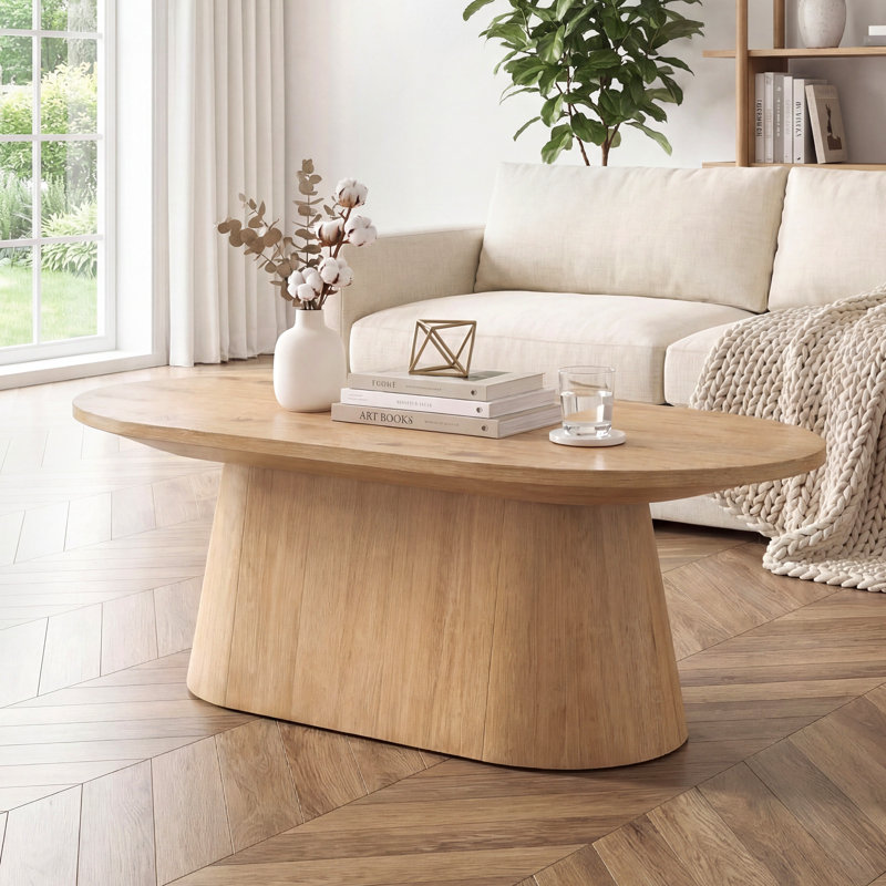 Table basse moderne de style champêtre en bois de 120 cm (47,2 po) avec un plateau ovale spacieux et un assemblage facile, idéale pour le salon et le bureau.