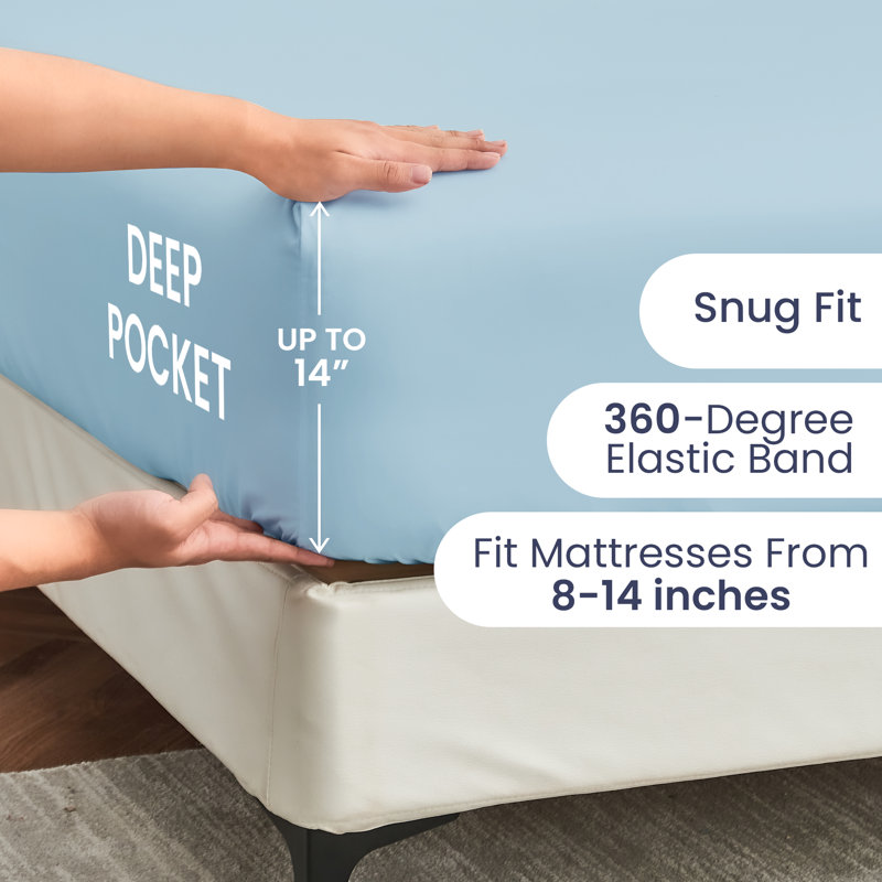Double Brushed Microfiber Fitted Sheet With Straps Fits Up To 14, Full Fitted Sheet, Powder Blue