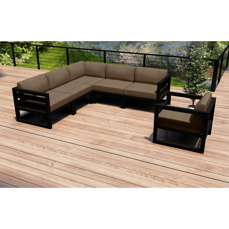 Avion 6 Piece Sectional Set - Black, Canvas Heather Beige Sunbrella® Canvas, Black