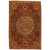 Hand Knotted Wool Area Rug in Red And Beige