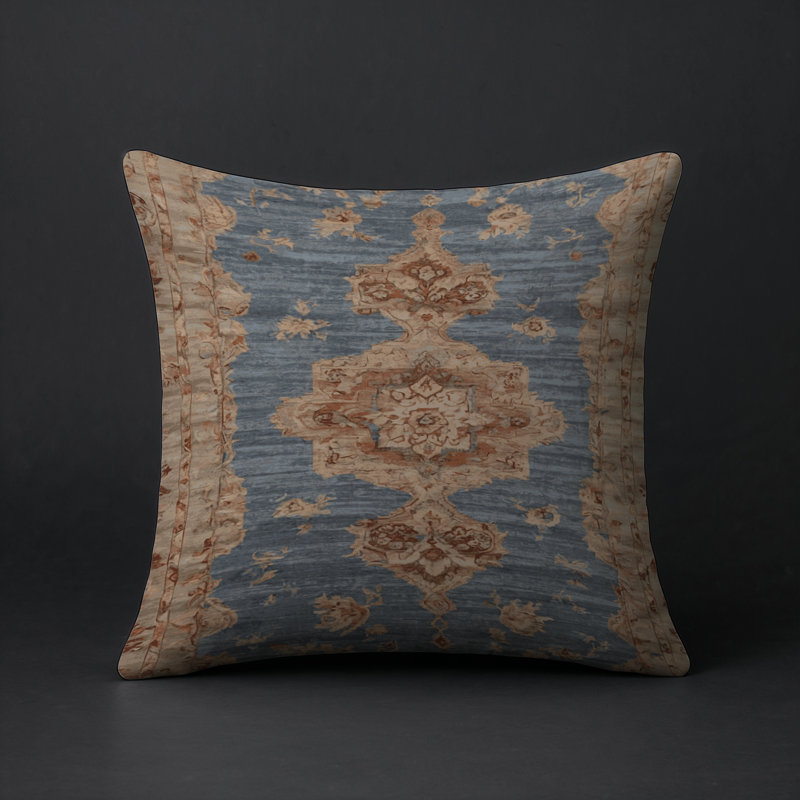 Coussin décoratif intérieur et extérieur Modern, Sarcelle / brun clair / beige damassé 1, Carré 20 po