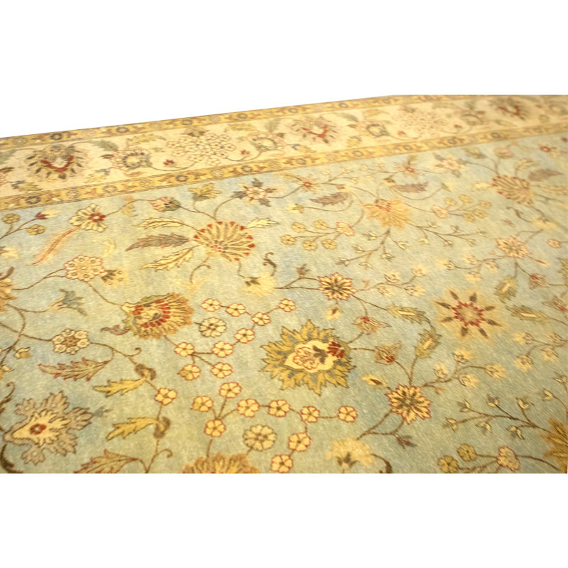 Tapis bleu clair et ivoire noué à la main de haute qualité