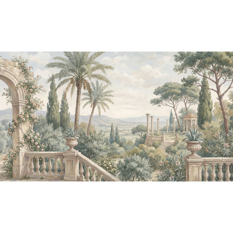 Papier peint paysage mural méditerranéen classique, 120" x 96", Peler et coller
