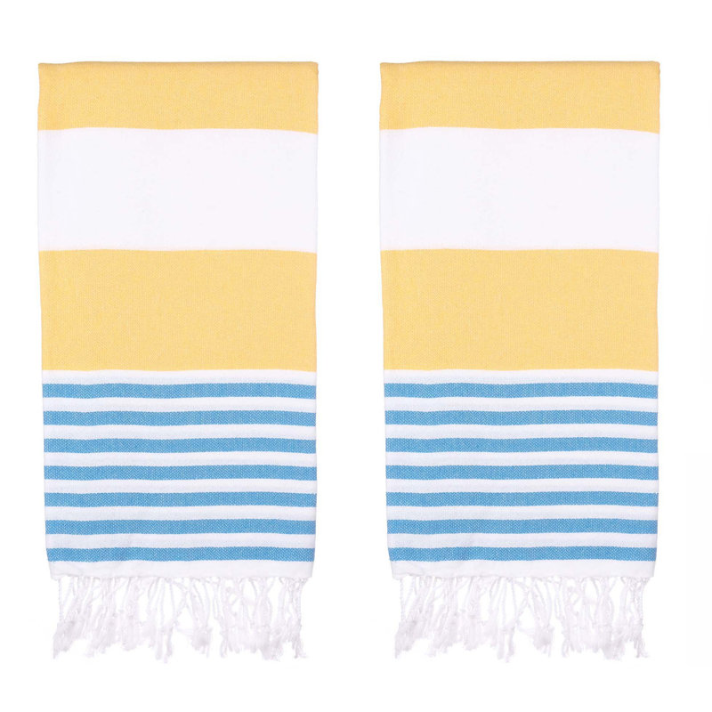 Jenniferlee 100% Cotton Lightweight Beach Towel, Yellow/Turquoise