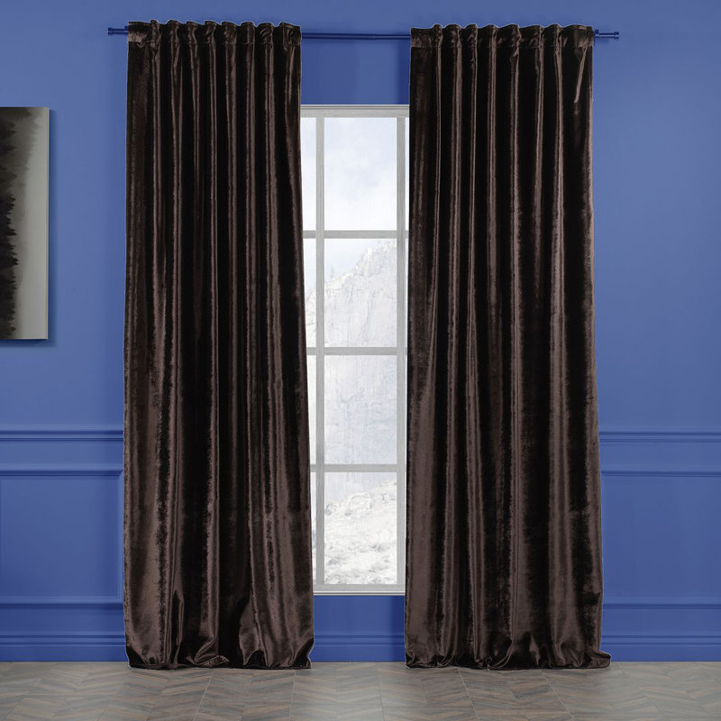 Extra Long & Extra Wide Shiny Velvet Curtain Panel (customized), 140cm Width x 225cm Drop, Brown