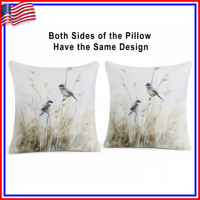 Coussin décoratif oiseaux, oreillers double face animaux, 20 po x 20 po