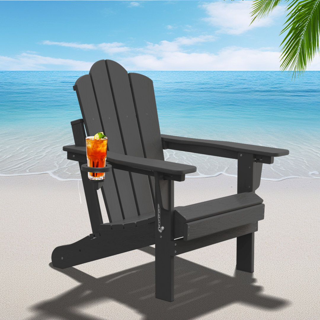 Plastic/Resin Folding Adjustable Back Adirondack Chair with Cup Holder Rosecliff Heights 