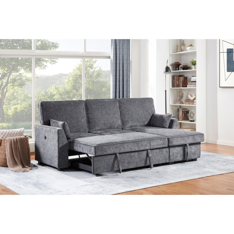 Canapé-lit modulaire en tissu gris foncé Emmy