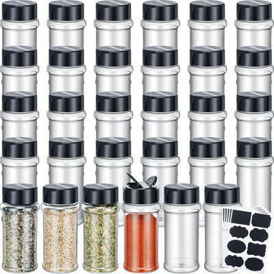 36 Pack 3 oz Clear Plastic Spice Jars with Labels and Shaker Caps, Empty Spice Bottles