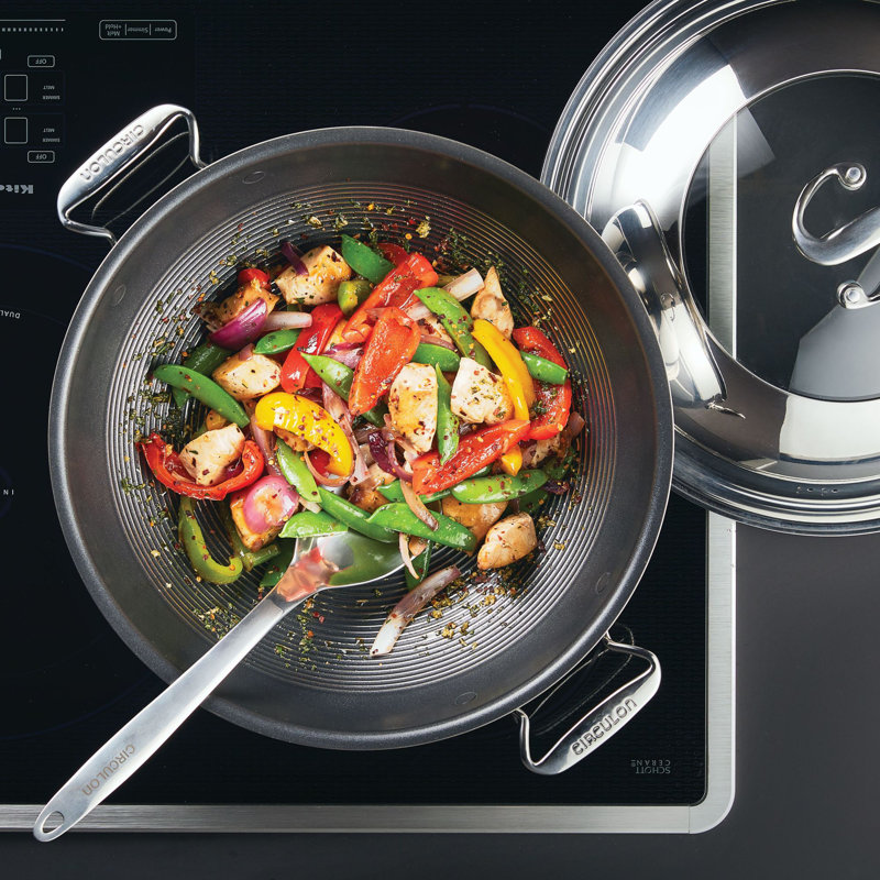 Circulon Clad Stainless Steel Wok and Hybrid SteelShield and Nonstick Technology, 14 Inch, Silver