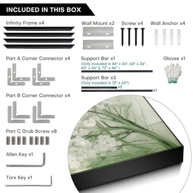Doux fleur blanche sur fond vert, impression sur toile encadrée (assemblage requis), H 36 po x l 60 po
