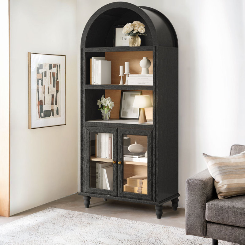 72" Arched Bookshelf with Adjustable Shelves, Black