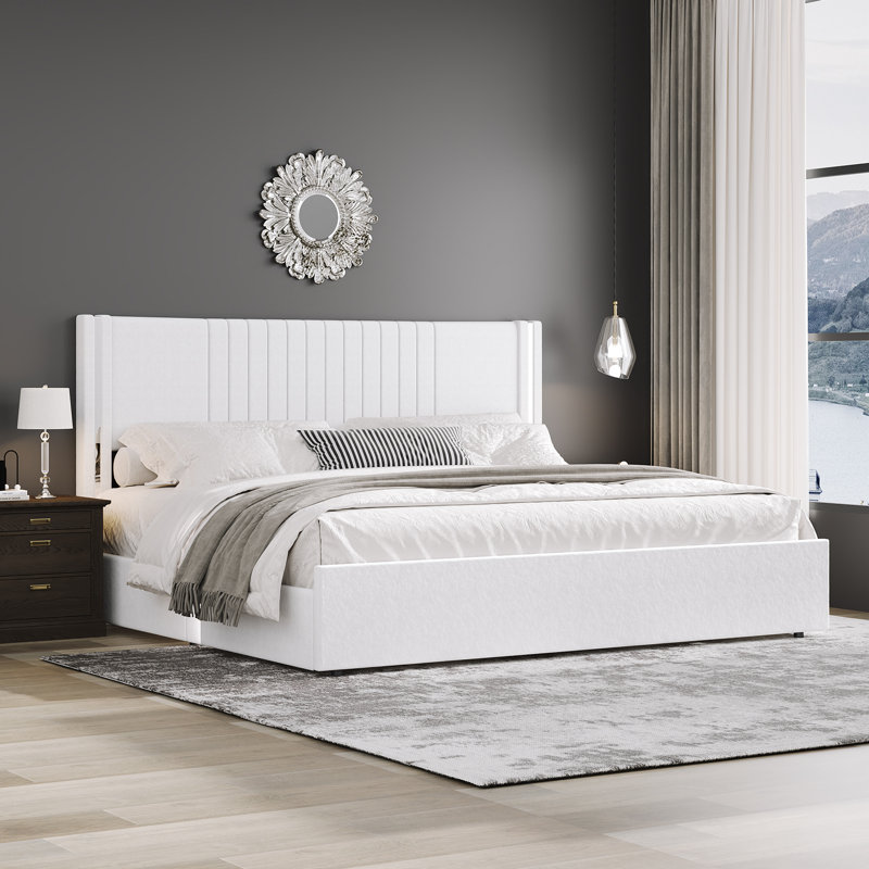 Lit plateforme tapissier Velvet, Très grand lit, Blanc