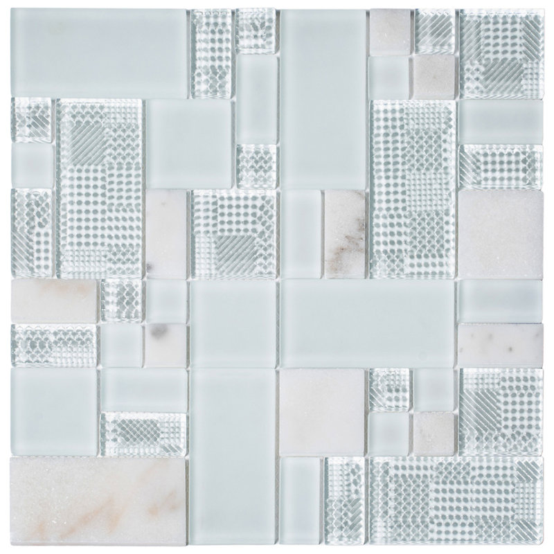 1.9" x 1.9" Glass/Marble Brick Joint Mosaic Wall & Floor Tile, White