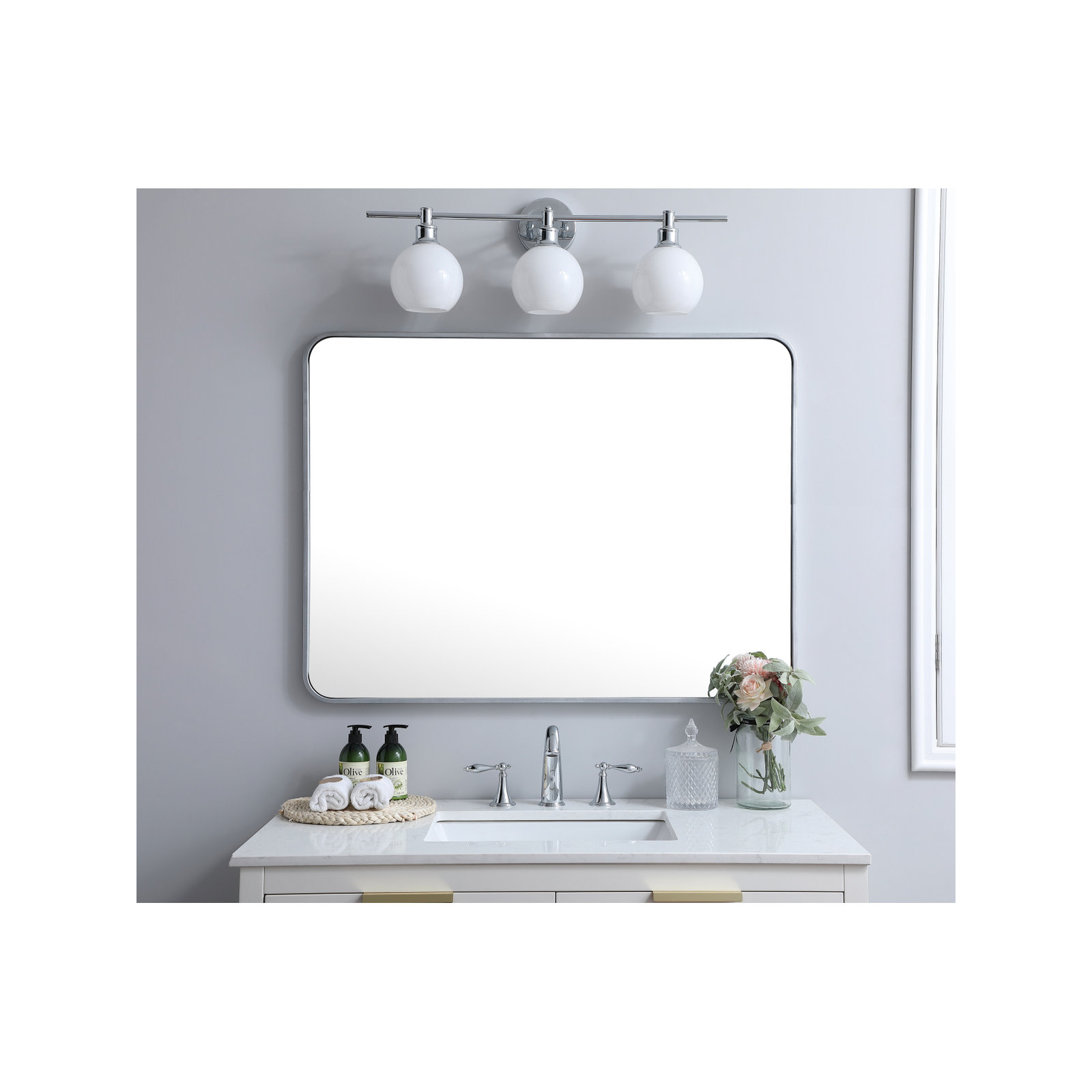 Sabine Metal Rounded Rectangle Wall Mirror, Silver, 40" x 30"